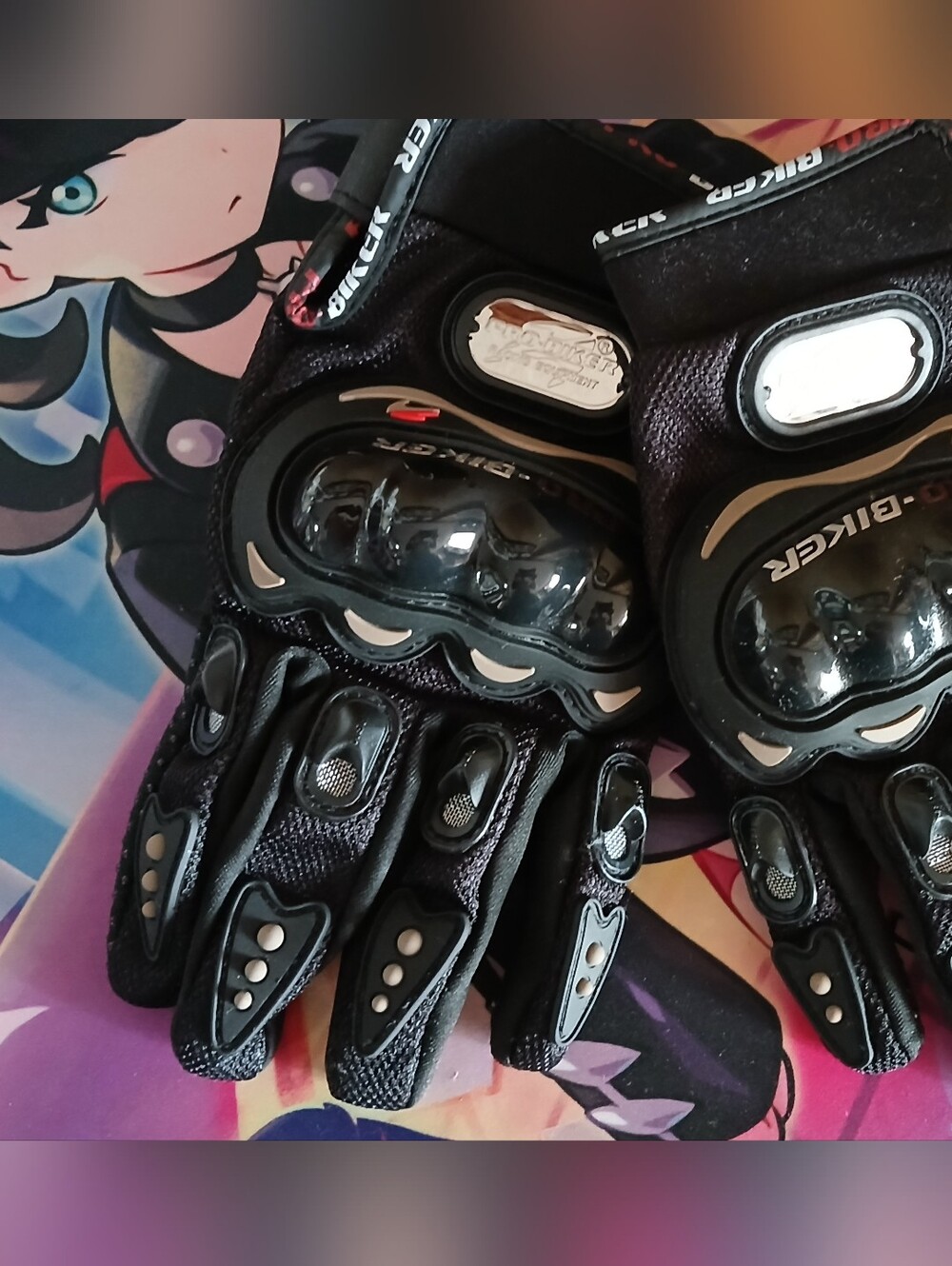 Black Biker Motorcycle Gloves with Knuckle Armor Size Large Pro Biker New